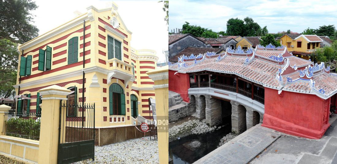 Biệt thự Pháp ở địa chỉ 49 Trần Hưng Đạo (Hà Nội) và Chùa Cầu (Viễn Lai Kiều, cầu Nhật Bản) ở Hội An. Ảnh: Hải Nguyễn/ Mai Thành Chương