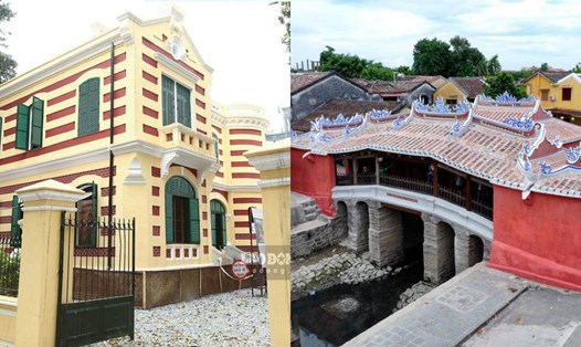 Biệt thự Pháp ở địa chỉ 49 Trần Hưng Đạo (Hà Nội) và Chùa Cầu (Viễn Lai Kiều, cầu Nhật Bản) ở Hội An. Ảnh: Hải Nguyễn/ Mai Thành Chương