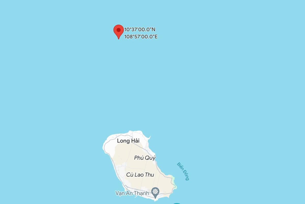 Location of fishing boat in distress. Photo: Google Maps