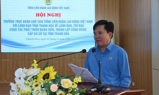 Ông Nguyễn Xuân Hùng - Phó Chủ tịch Tổng LĐLĐ Việt Nam phát biểu chỉ đạo hội nghị. Ảnh: Trần Lâm