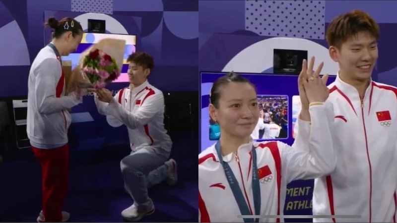 Màn cầu hôn của hai vận động viên cầu lông Trung Quốc tại Olympic. Ảnh: Cắt từ video