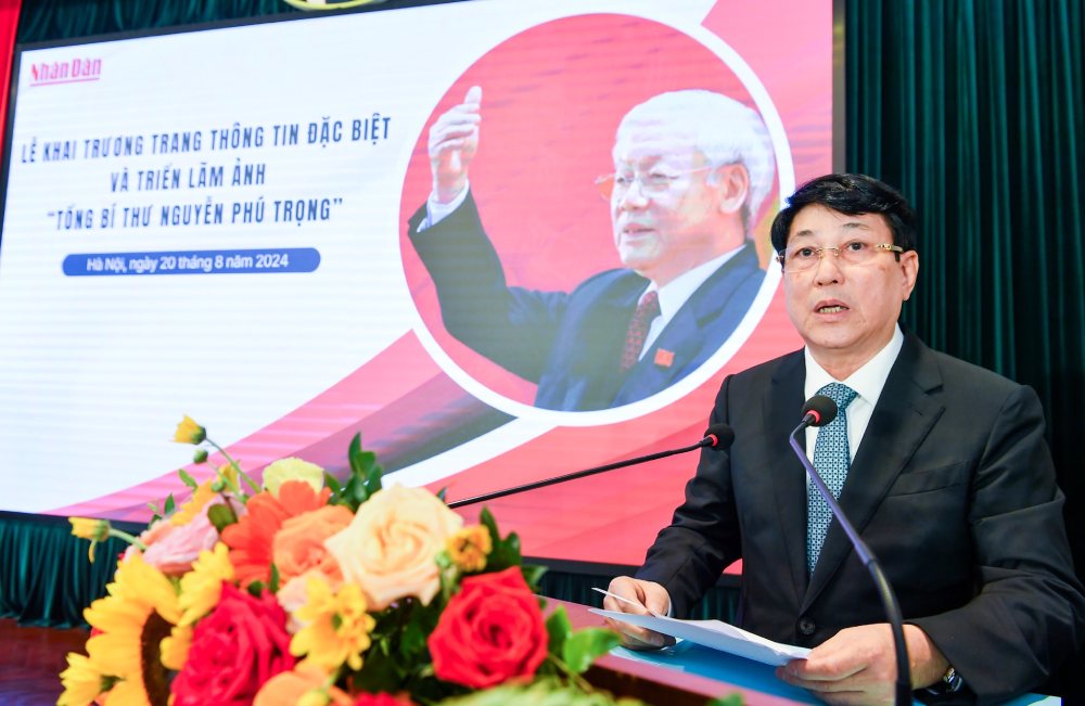 Thường trực Ban Bí thư Lương Cường nhấn mạnh, tấm gương ngời sáng, mẫu mực của Tổng Bí thư Nguyễn Phú Trọng truyền cảm hứng mạnh mẽ. Ảnh: T.Vương