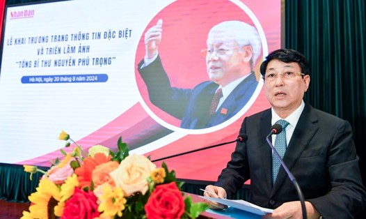 Thường trực Ban Bí thư Lương Cường nhấn mạnh, tấm gương ngời sáng, mẫu mực của Tổng Bí thư Nguyễn Phú Trọng truyền cảm hứng mạnh mẽ. Ảnh: T.Vương