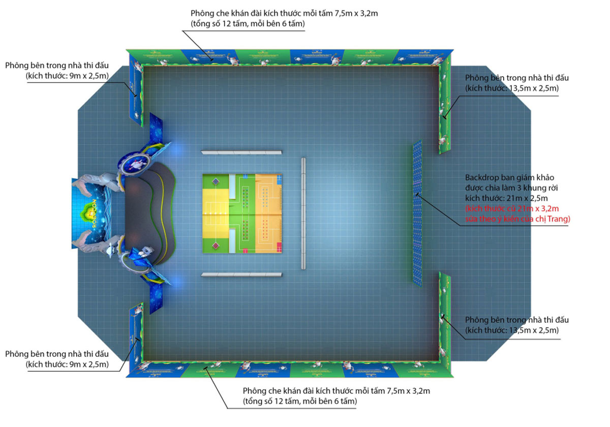 Sơ đồ sân khấu cuộc thi ABU Robocon 2024 diễn ra tại Khu liên hợp thể thao Quảng Ninh (phường Đại Yên, TP Hạ Long). Ảnh: VTV cung cấp