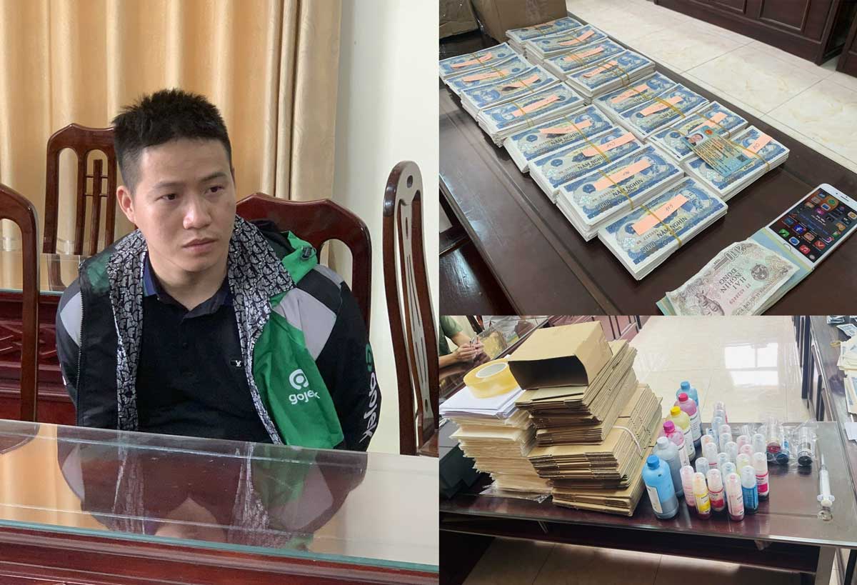 Đối tượng Hoàng Văn Quảng và tang vật bị thu giữ. Ảnh: Công an tỉnh Nam Định