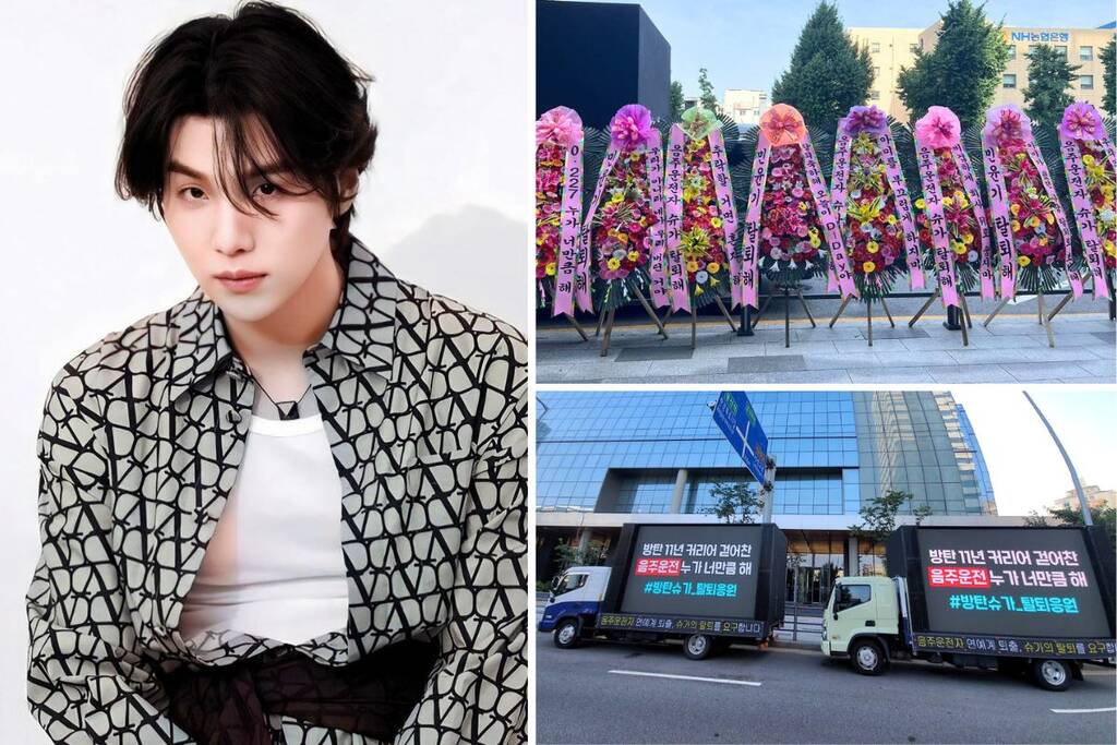 Một số fan BTS ở Hàn Quốc biểu tình yêu cầu Suga rời nhóm. Ảnh: Naver