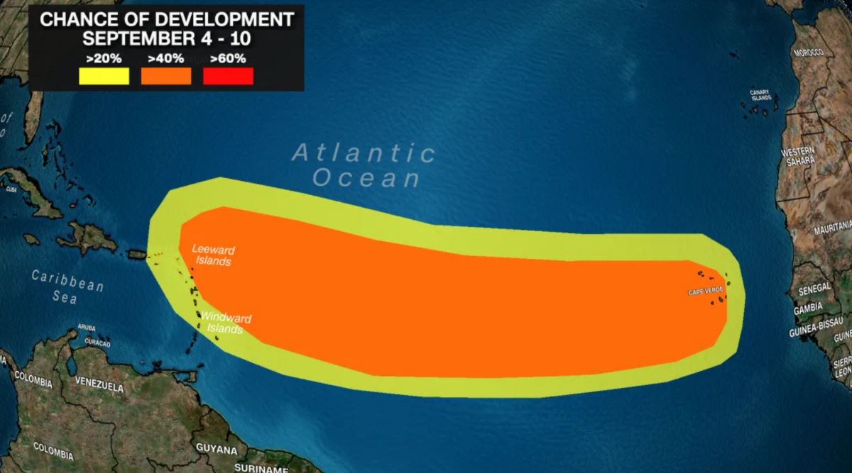 Khả năng bão phát triển từ ngày 28.8 đến 3.9. Ảnh: CNN Weather