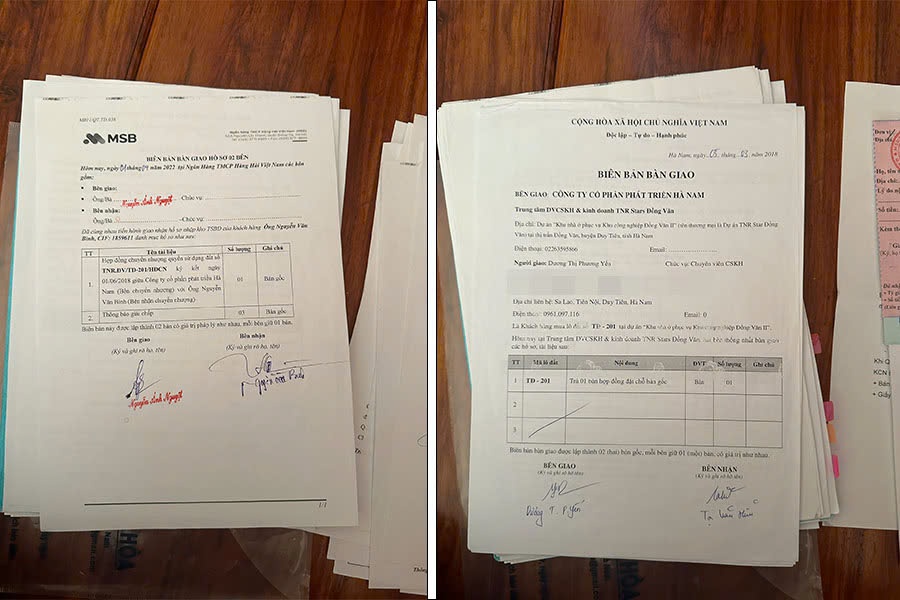 Many documents related to the land plots Kien owns at TNR Star Dong Van. Photo: PV Group.  