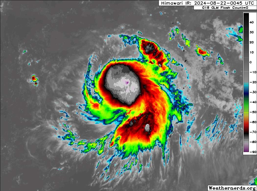 Ảnh vệ tinh bão Shanshan ngày 22.8.2024. Ảnh: Weathernerds.org