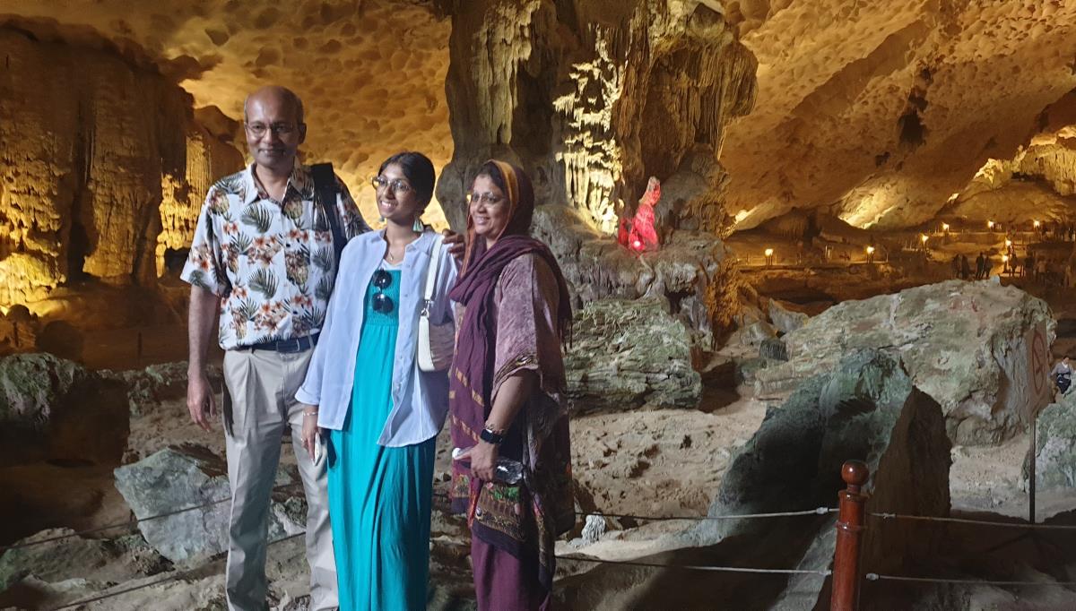 Indian tourists visit Sung Sot Cave, Ha Long Bay. Photo: Nguyen Hung