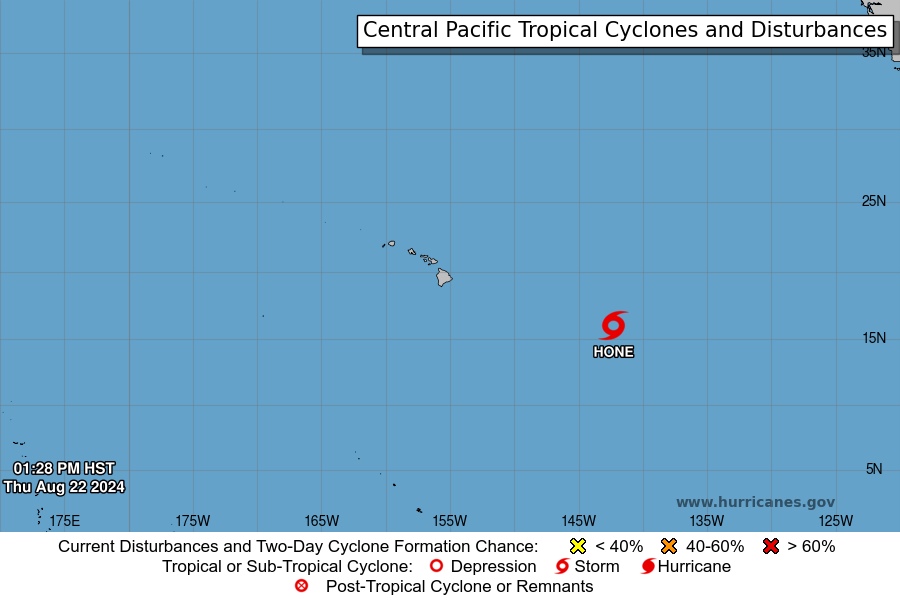 The current location of Typhoon Hone is in the central Pacific Ocean. Photo: NHC/NOAA