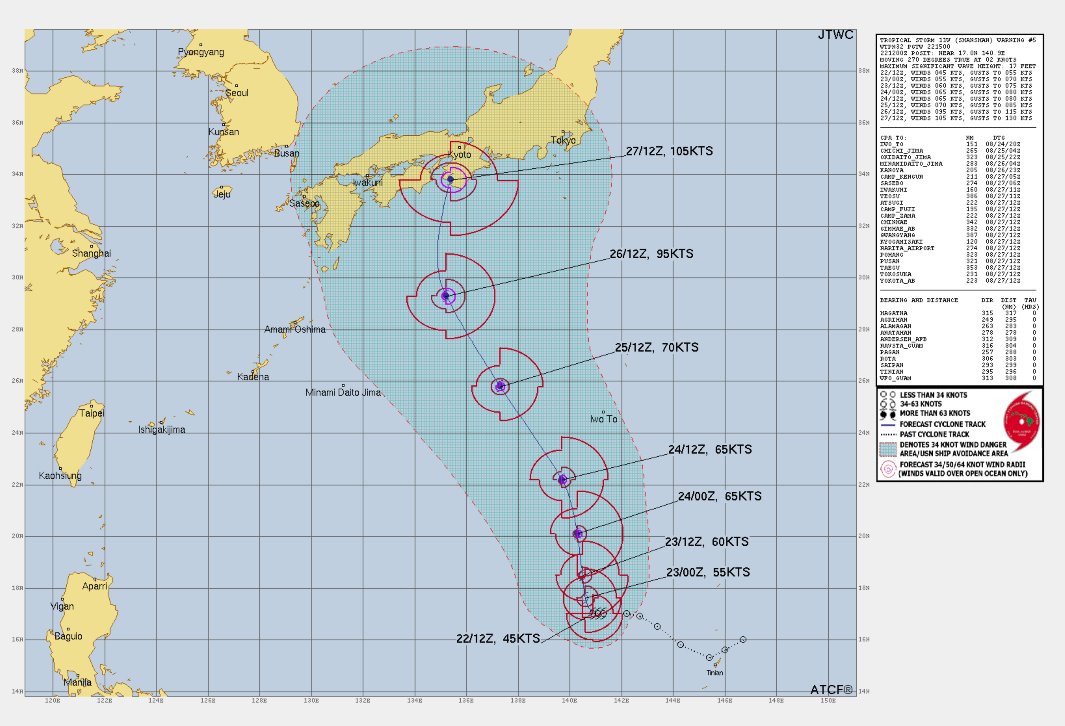 Forecasting the path of storm Shanshan. Photo: X/Mike Ventrice