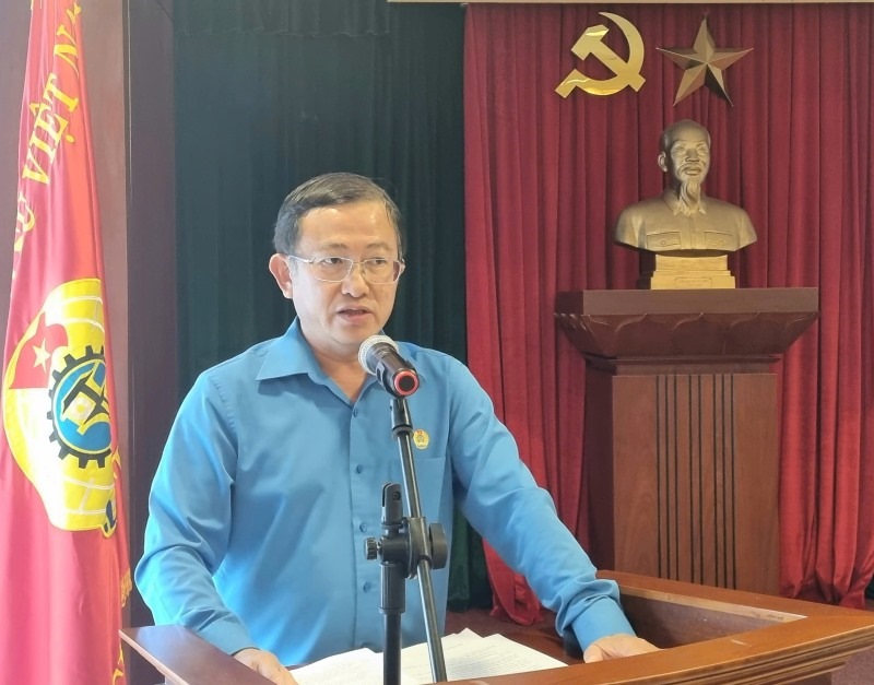 Huynh Kim Nhut - Chairman of the Vietnam Rubber Union - said the ratio of union members/employees at 61 member units under the Vietnam Rubber Union is 97.83%. Photo: Nam Duong