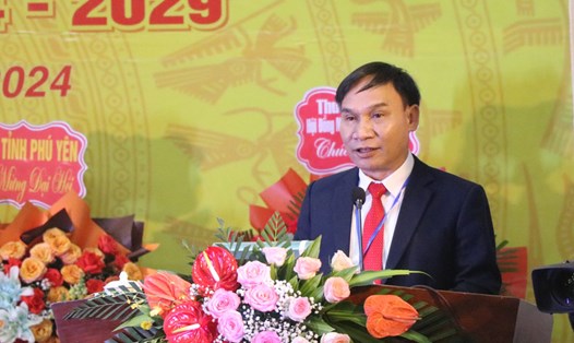 Ông Nguyễn Quốc Hoàn - Chủ tịch Ủy ban MTTQ Việt Nam tỉnh Phú Yên nhiệm kỳ 2024-2029 phát biểu nhận nhiệm vụ. Ảnh: Tường Minh