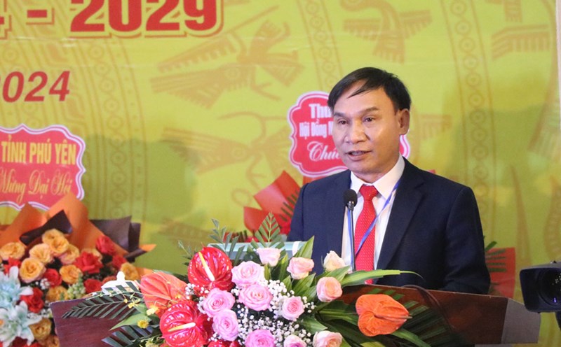 Ông Nguyễn Quốc Hoàn - Chủ tịch Ủy ban MTTQ Việt Nam tỉnh Phú Yên nhiệm kỳ 2024-2029 phát biểu nhận nhiệm vụ. Ảnh: Tường Minh