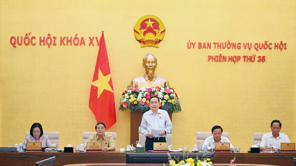 Chủ tịch Quốc hội Trần Thanh Mẫn phát biểu tại Phiên họp 36 của Ủy ban Thường vụ Quốc hội. Ảnh: Hồ Long