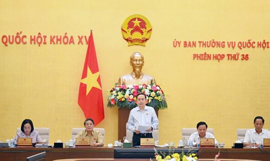 Chủ tịch Quốc hội Trần Thanh Mẫn phát biểu tại Phiên họp 36 của Ủy ban Thường vụ Quốc hội. Ảnh: Hồ Long
