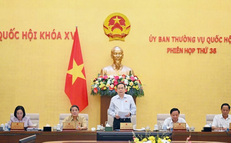 Chủ tịch Quốc hội Trần Thanh Mẫn phát biểu tại Phiên họp 36 của Ủy ban Thường vụ Quốc hội. Ảnh: Hồ Long