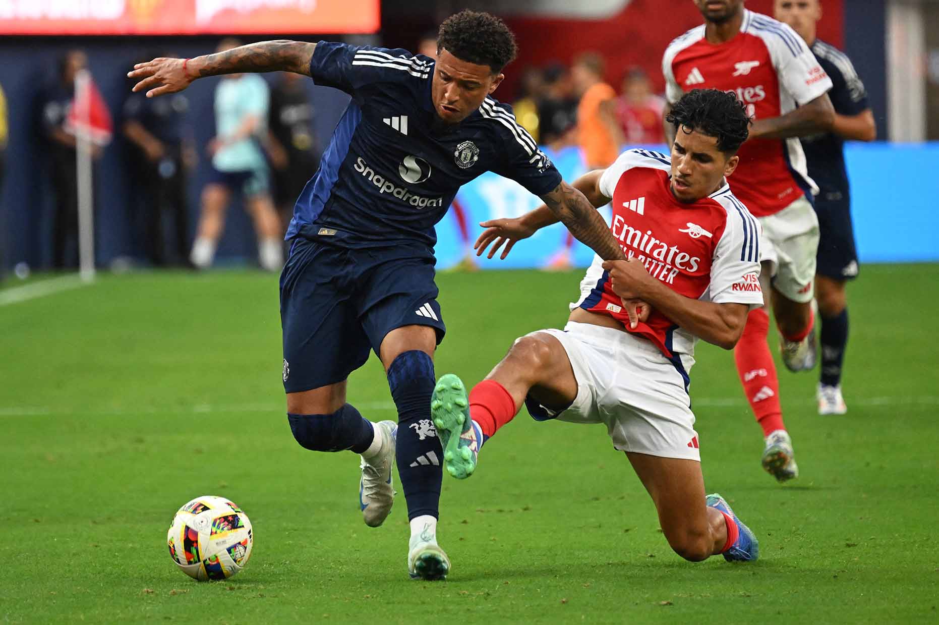 Jadon Sancho is trying to diversify his playing style to be more useful. Photo: AFP