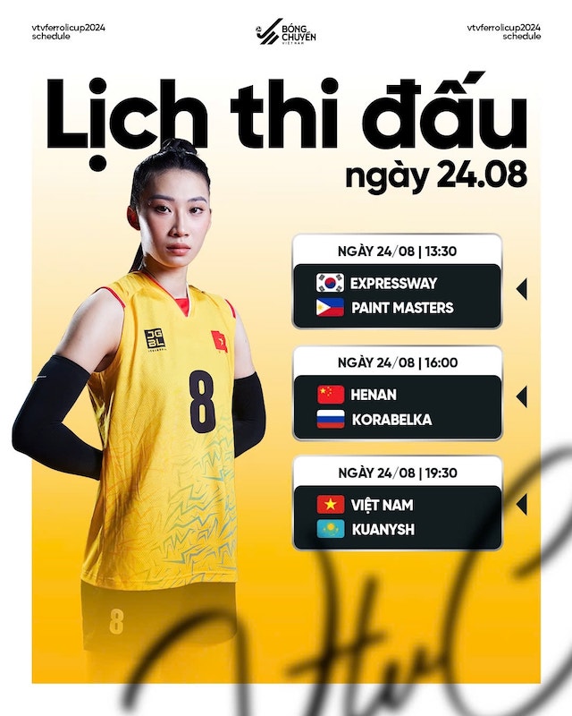 VTV Cup 2024 match schedule on August 24. Photo: VFV