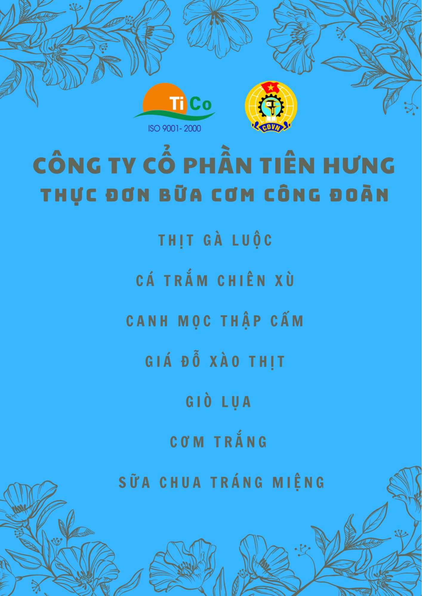 Thực đơn “Bữa cơm Công đoàn” tại Công ty Cổ phần Tiên Hưng. Ảnh: Hà Anh