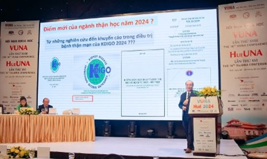 GS. Võ Tam - Phó Chủ tịch Hội VUNA - trình bày về những cập nhật trong điều trị bệnh thận mạn. Ảnh: BTC