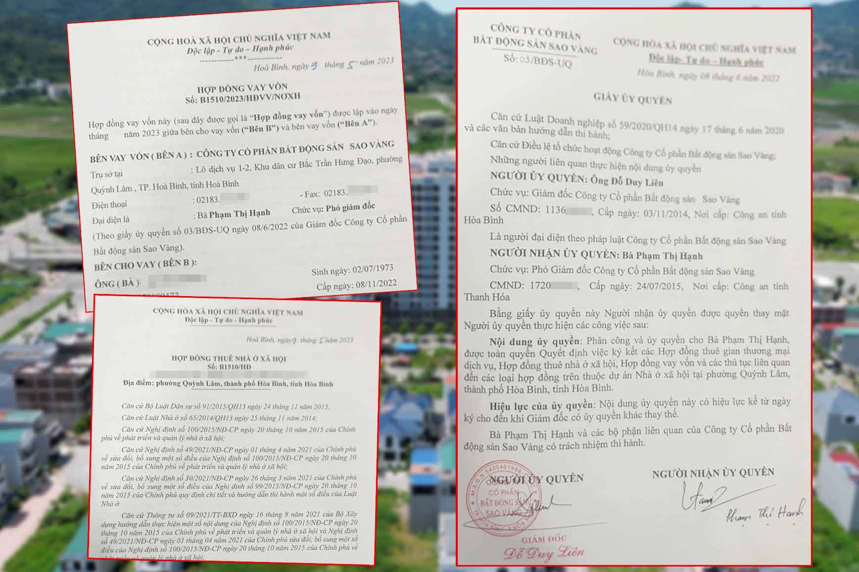 Close-up of a set of documents to circumvent the law to buy a lease-purchase apartment at the Sao Vang Tower project in Hoa Binh province. Photo: Reporter Group.