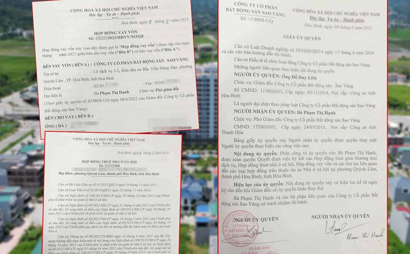 Hợp đồng, giấy ủy quyền và nhiều loại giấy tờ để hợp thức hóa việc mua bán căn hộ NOXH Sao Vàng Tower. Ảnh: Nhóm PV