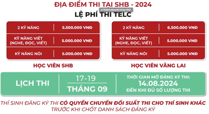 Địa điểm, lệ phí thi chứng chỉ TELC mà phía trung tâm SHB thông báo. Anhr: Nhóm PV