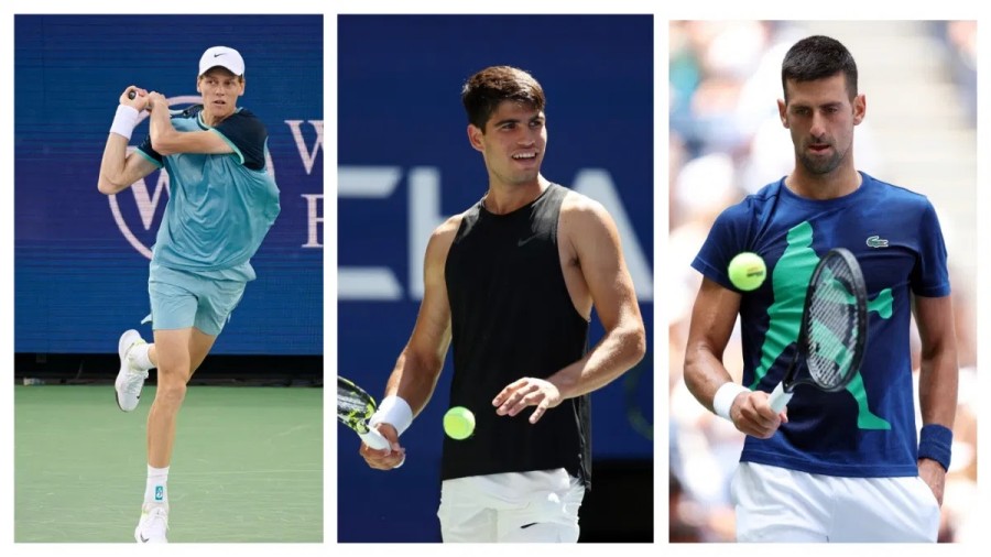 Jannik Sinner, Novak Djokovic, Carlos Alcaraz là 3 ứng viên hàng đầu cho chức vô địch US Open 2024. Ảnh: News9live