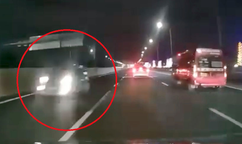 Tài xế M lái ôtô đi ngược chiều trên cao tốc Hà Nội - Hải Phòng. Ảnh cắt từ clip