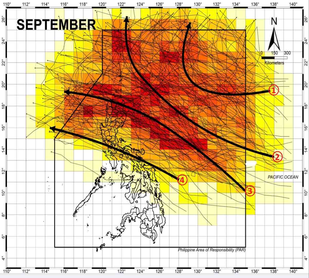 Climatic path of tropical storms in September according to PAR (Philippine Area of ​​Responsibility). Photo: PAGASA