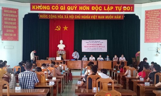 Nhiều lô đất đấu giá được kê khai chuyển nhượng thấp hơn giá trúng đấu giá. Trong ảnh là một phiên đấu giá đất được tổ chức tại tỉnh Gia Lai. Ảnh: Gialai.gov.vn