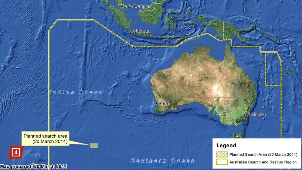 Khu vực tìm kiếm MH370 năm 2014. Ảnh: Australian Maritime Safety Authority