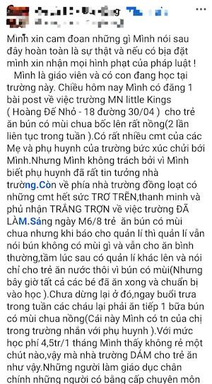 Toàn bộ nội dung bài “tố” trên mạng xã hội. Ảnh chụp màn hình