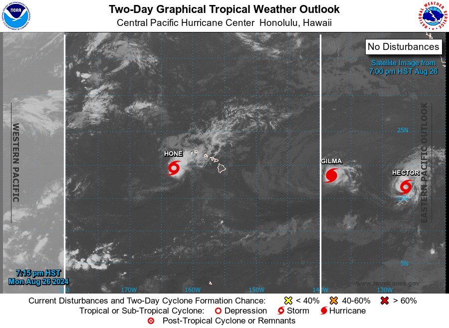 Three storms operate together in the central Pacific Ocean. Photo: NHC/NOAA