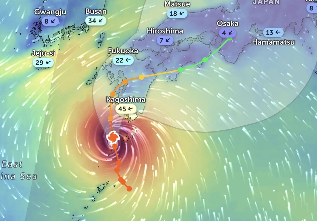 Dự báo đường đi của bão Shanshan. Ảnh: Zoom Earth