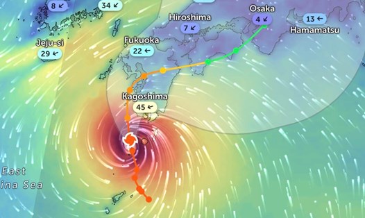 Dự báo đường đi của bão Shanshan. Ảnh: Zoom Earth