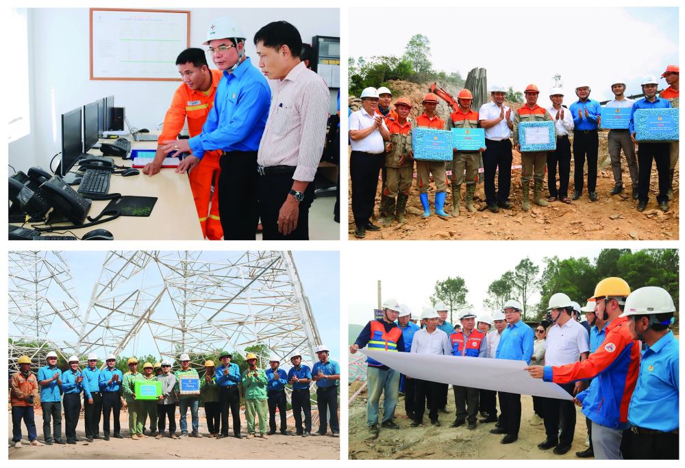 President of the Vietnam General Confederation of Labor Nguyen Dinh Khang visited and encouraged workers at the construction site of the 500kV line circuit 3. Photo: Vietnam General Confederation of Labor