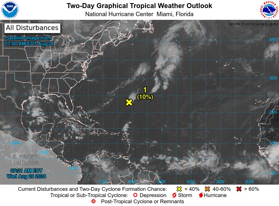 The possibility of a storm forming in the next 48 hours is 10%. Photo: NHC/NOAA