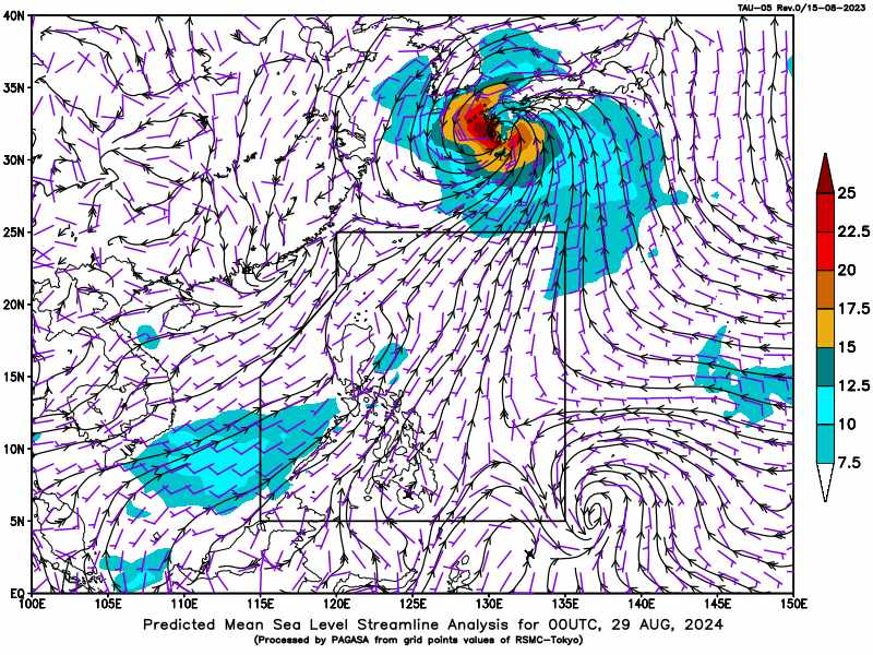 Sea surface wind forecast on August 29, 2024. Photo: PAGASA