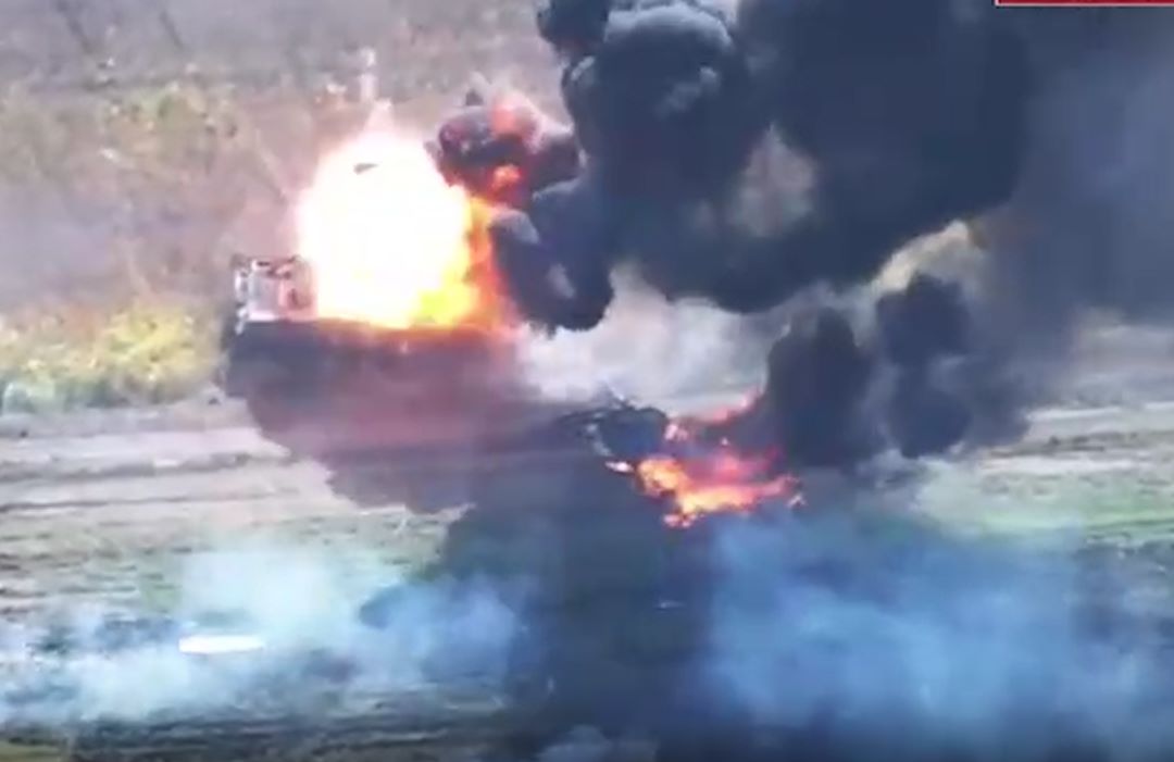 Russian UAV attack caused Ukrainian tank to explode. Photo cut from video