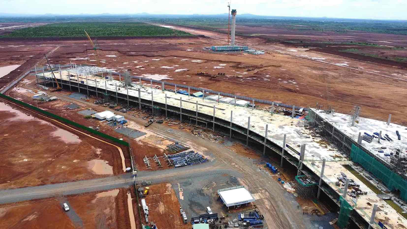 Part of the wing of Long Thanh airport passenger terminal, the far side is used as an air traffic control station. Photo: HAC