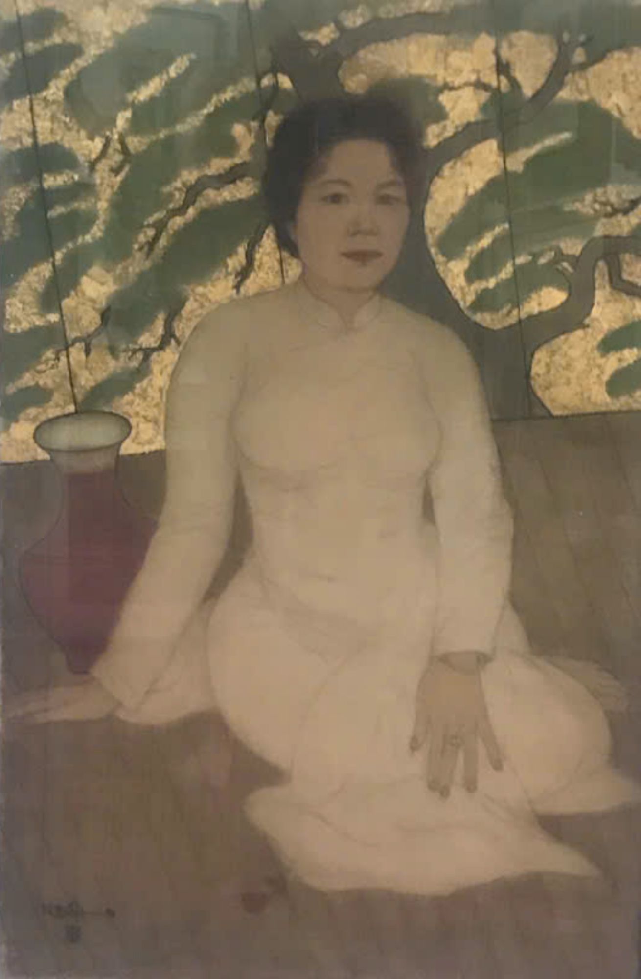 “Portrait of Miss Hong” - watercolor on silk by artist Nguyen Bich.