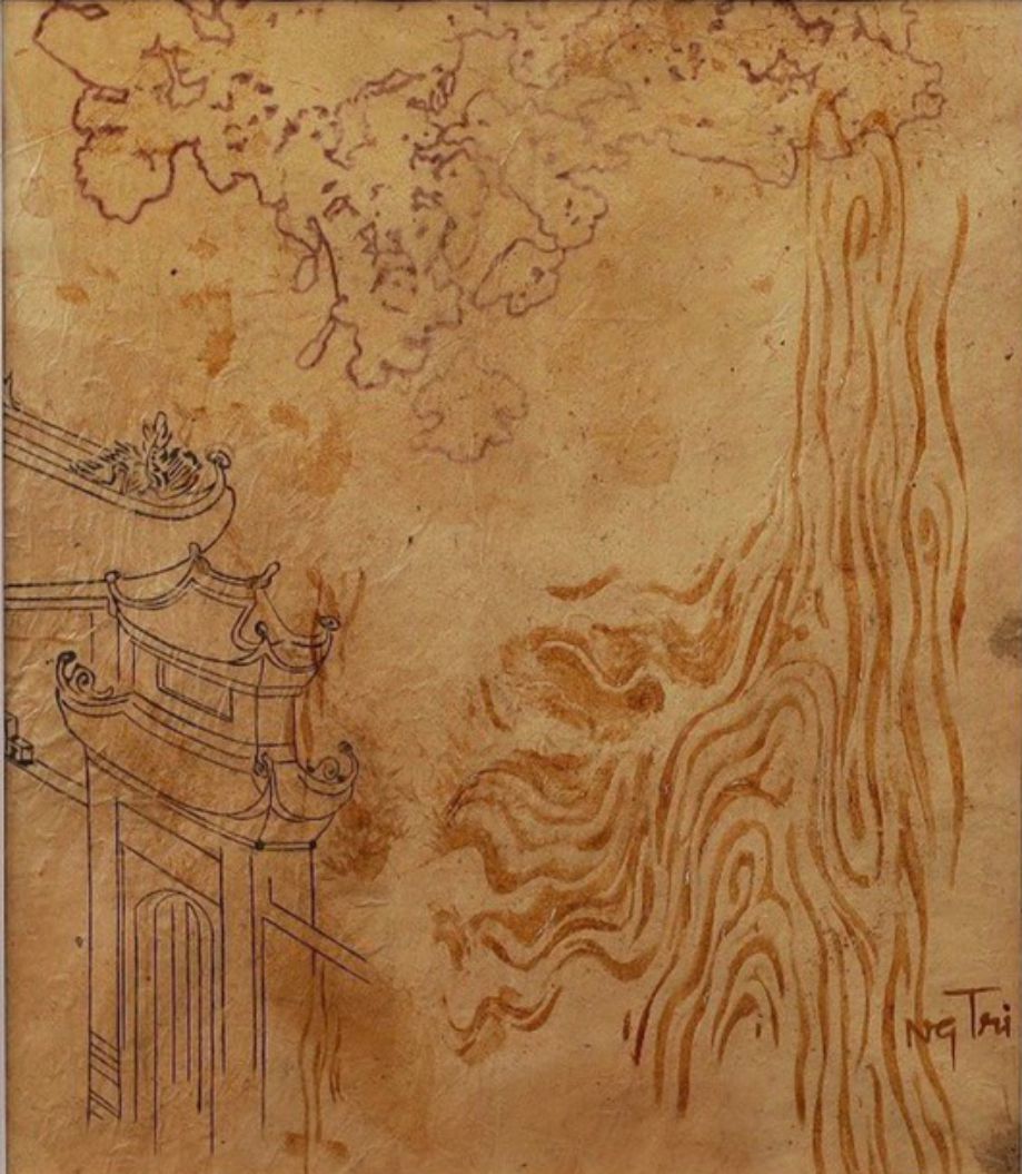 "Sketch of a corner of the communal house" - a painting by artist Nguyen Gia Tri.