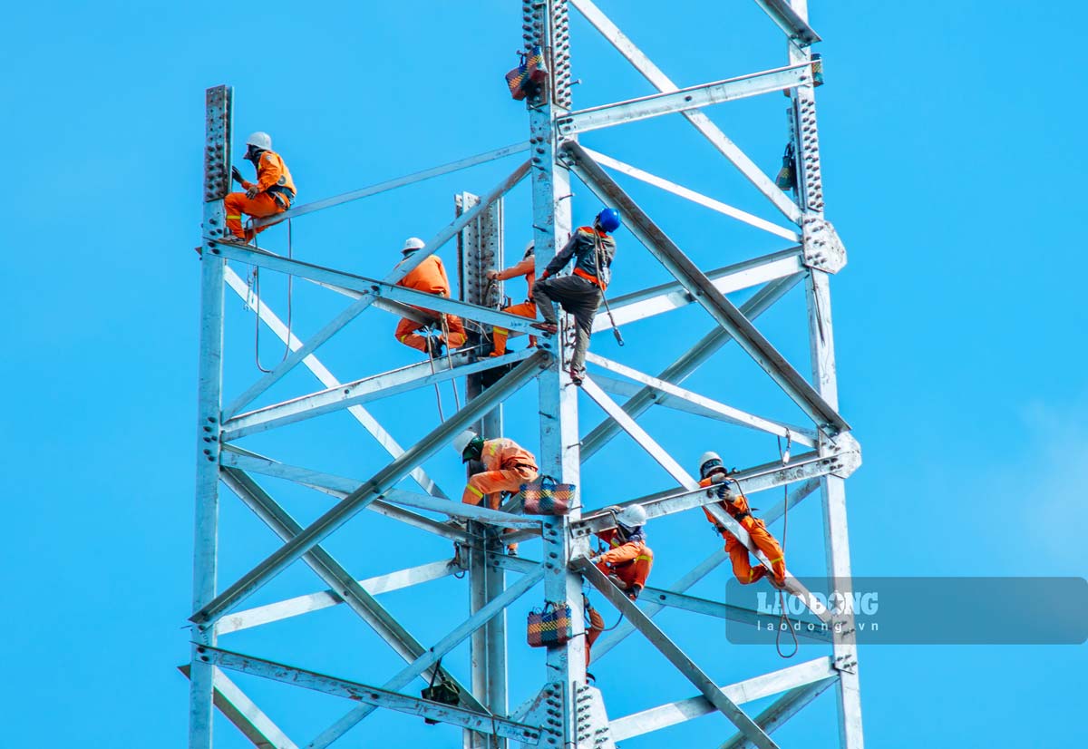 Workers participating in the construction of the 500kV line circuit 3. Photo: Luong Ha