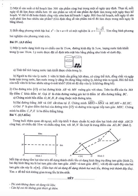 Đề minh họa môn Toán thi vào lớp 10 tại Hà Nội năm 2025