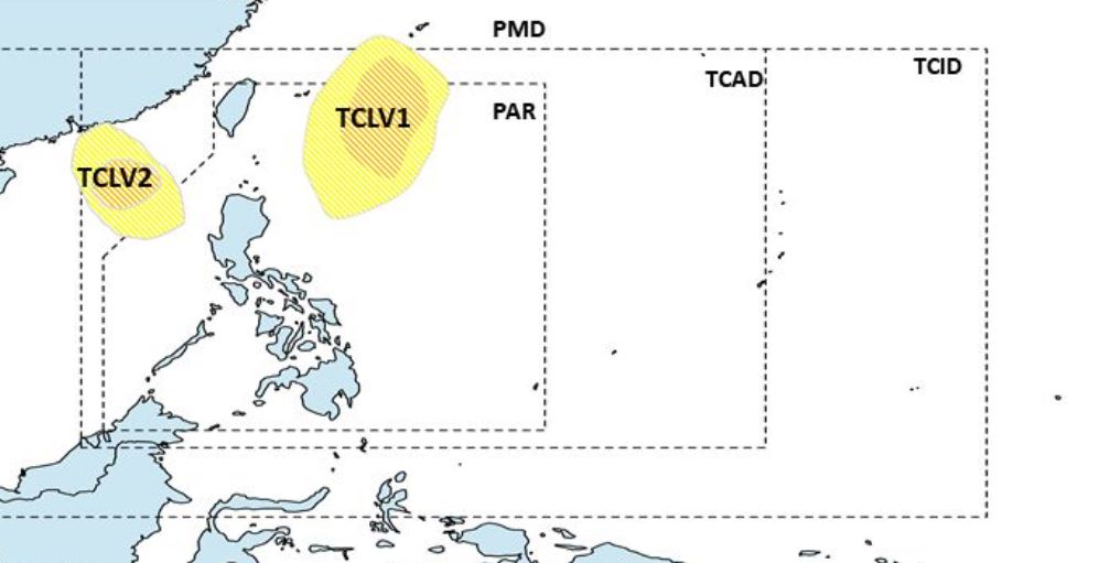 Dự báo hai áp thấp trong tuần từ. Ảnh: PAGASA