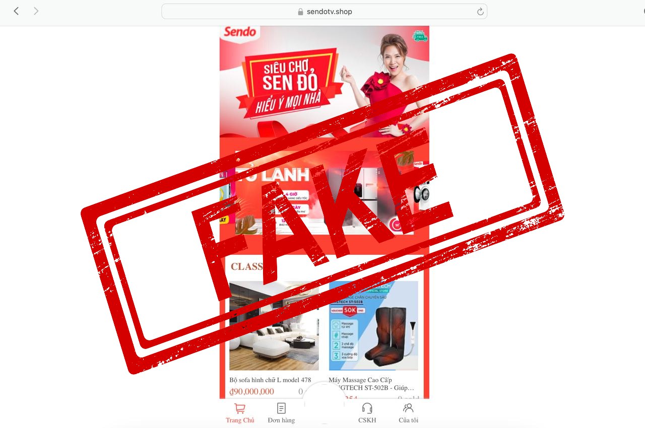 Một website giả mạo sàn thương mại điện tử nhằm mục đích lừa đảo. Ảnh chụp màn hình