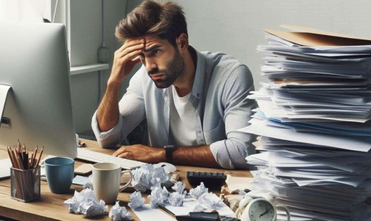 Tâm trạng dễ rơi vào tình trạng chán nản khi công việc của chúng ta quá bận rộn. Ảnh: AI - Ngọc Thùy